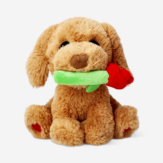 Peluche - Perro marrón con una rosa