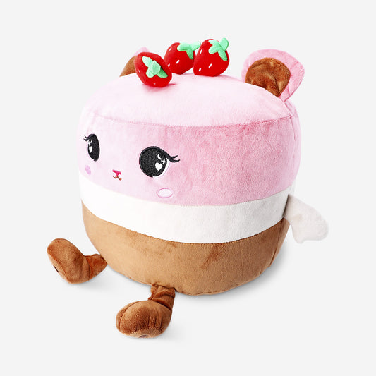 Peluche de gato en forma de pastel de fresa