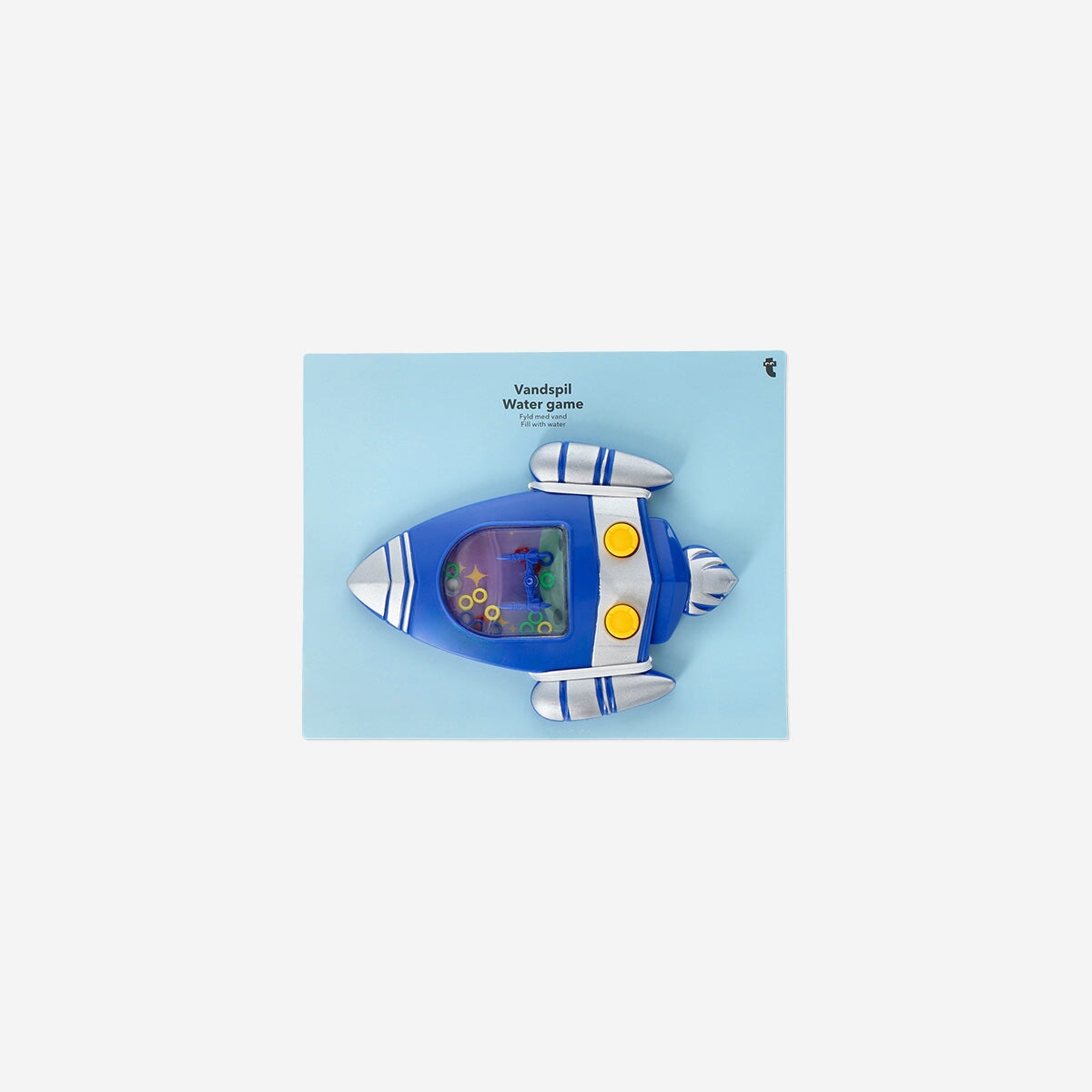 Colorful spaceship water game toy by Flying Tiger Copenhagen with water shooting features, ideal for kids' play and entertainment.