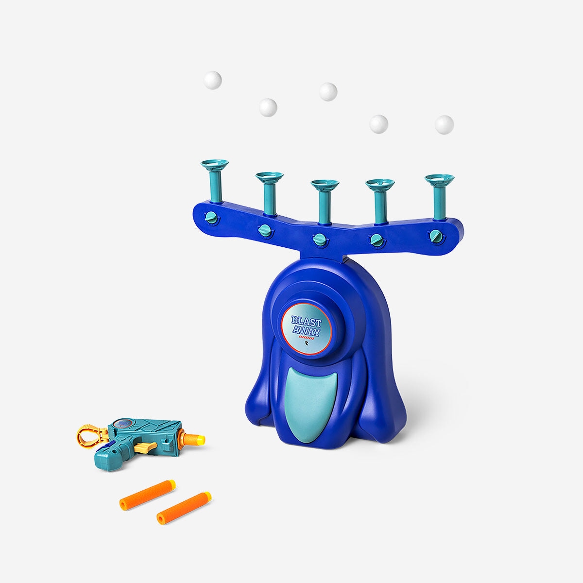 Flying Tiger Copenhagen target practice toy set with hovering balls for kids, fun indoor game for improving aim and coordination.