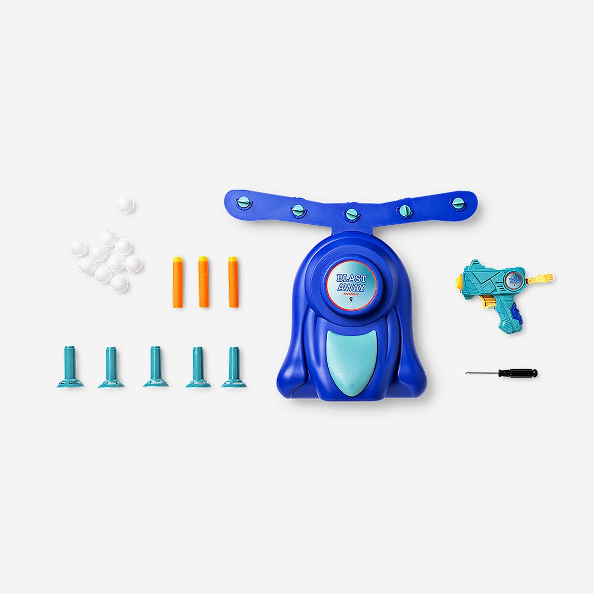 Flying Tiger Copenhagen target practice toy set with hovering balls for indoor and outdoor play, suitable for kids and beginners.