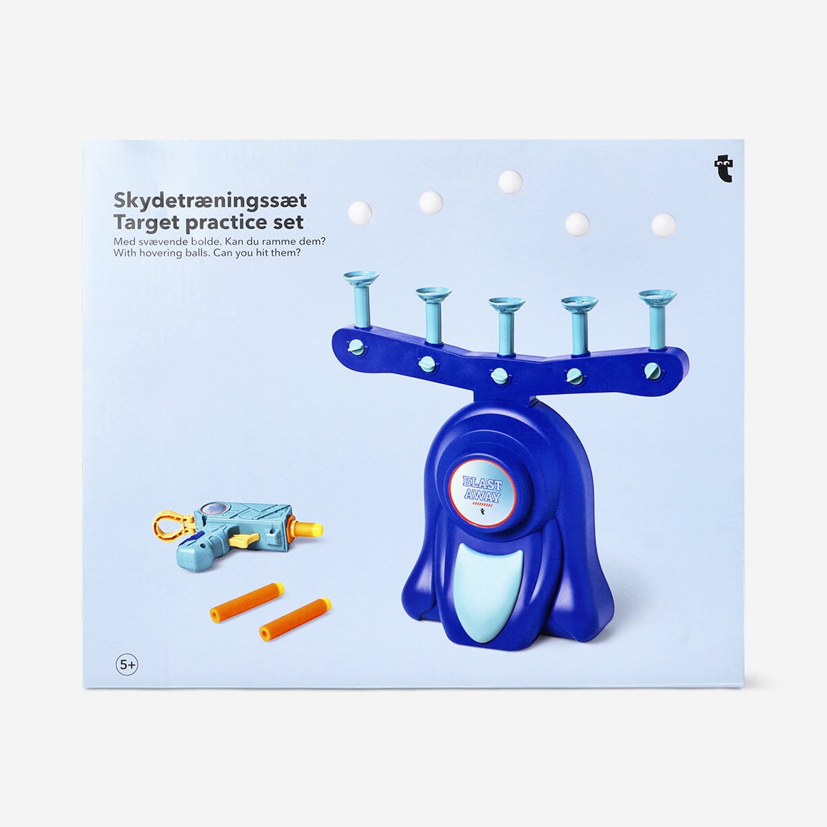 Flying Tiger Copenhagen target practice toy set with hovering balls for fun indoor target shooting activity.