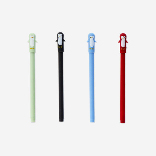 Gel ink pens with penguin toppers - 4 pcs