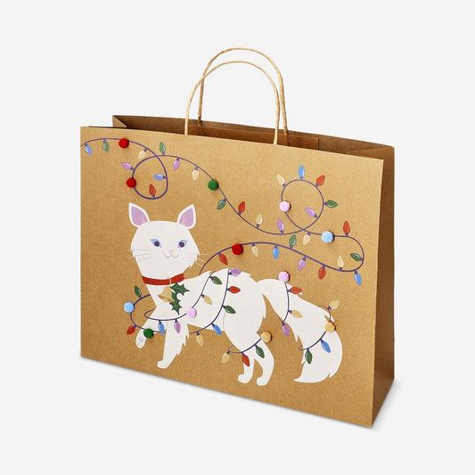 Gift bag with pom pom cat - 34 cm