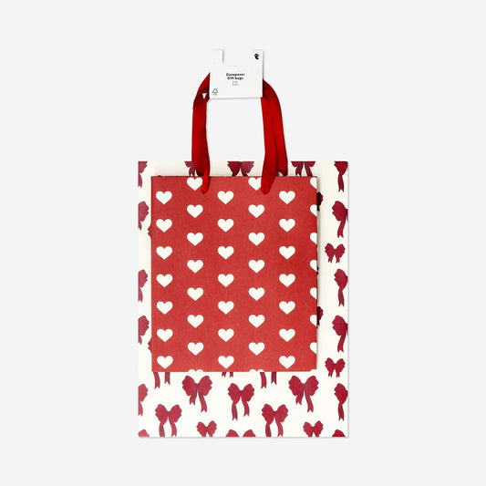 Gift bags with bows and hearts - 2 pcs