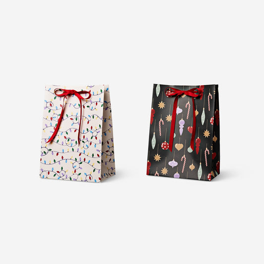 Sacs cadeaux avec motifs de Noël - 2 pcs