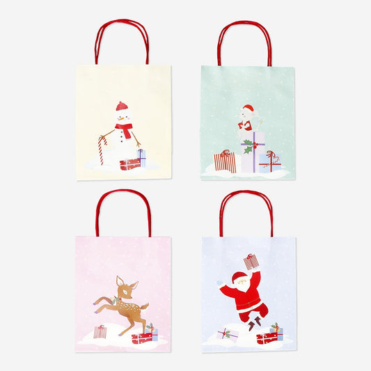 Sacs cadeaux avec motifs de Noël - 4 pcs