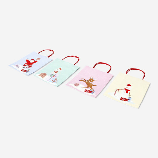 Sacs cadeaux avec motifs de Noël - 4 pcs