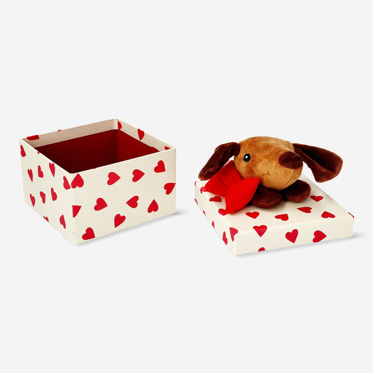 Gift box with plush sausage dog