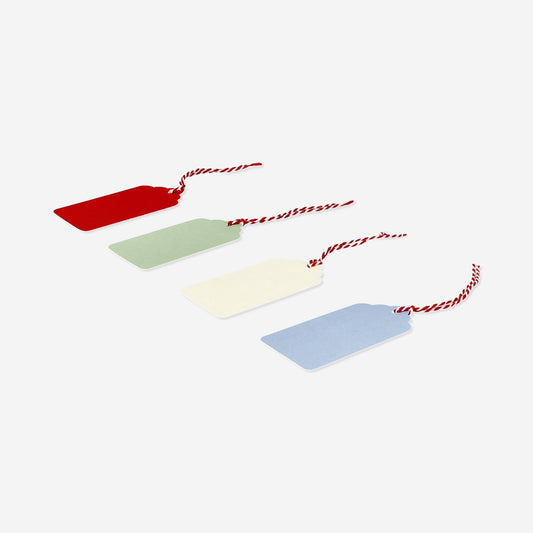 Gift tags with red and white string - 12 pcs