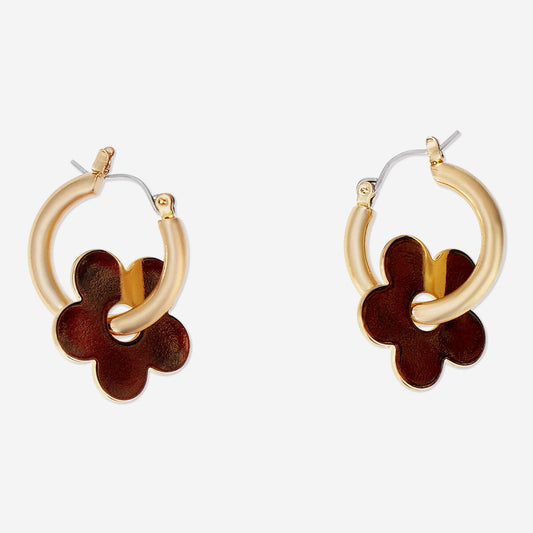 Gold flower hoop earrings - 2 pcs