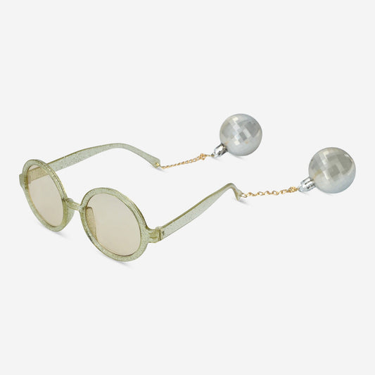 Gold party glasses with disco balls