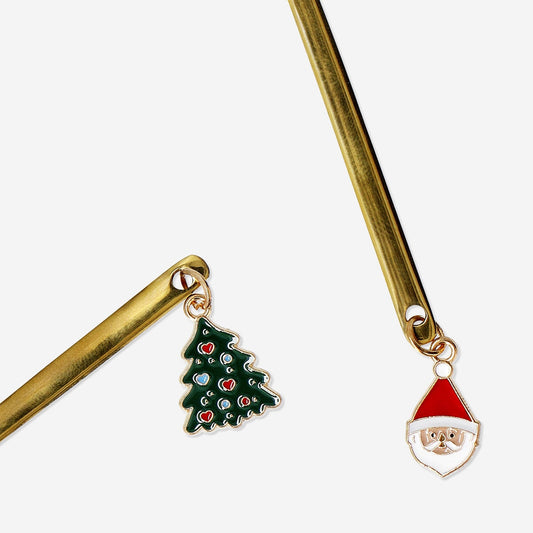 Gold spoons with Christmas toppers - 2 pcs