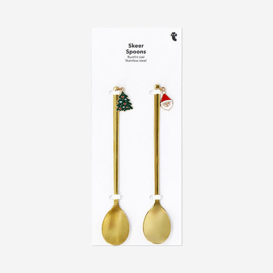 Gold spoons with Christmas toppers - 2 pcs