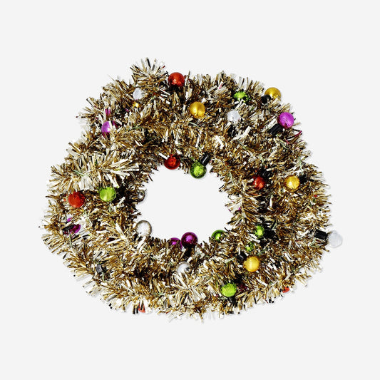 Gold tinsel ribbon with baubles - 2 m