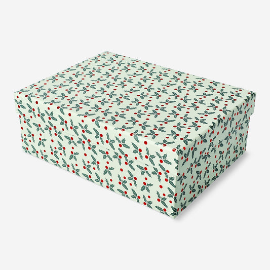 Green gift box with hollies - Large