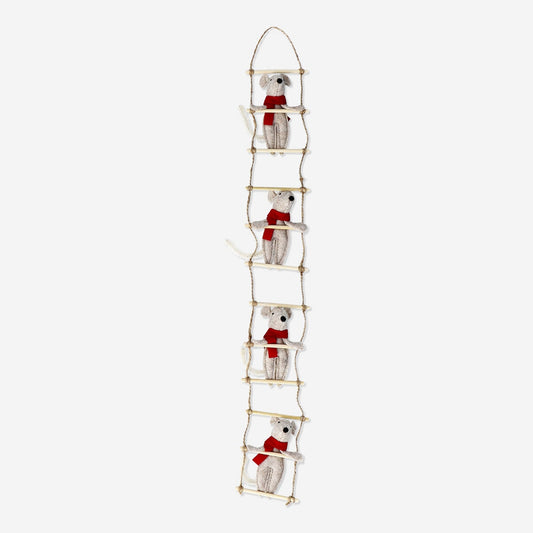 Hanging ladder decoration with 4 mice