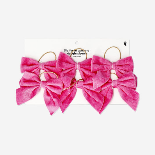 Hanging pink velvet bows - 6 pcs