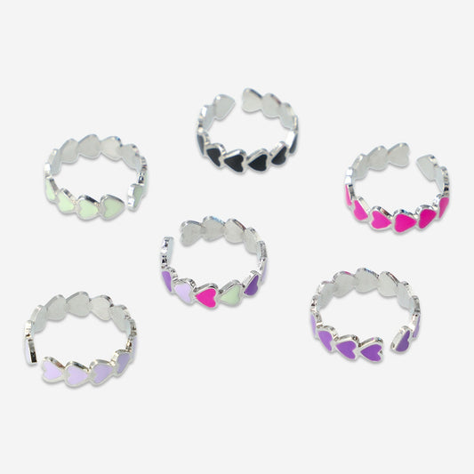 Heart-Shaped Adjustable Rings - 6 pcs