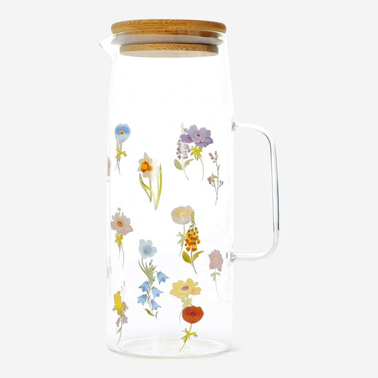 Jug with bamboo lid and flowers - 1.19 l