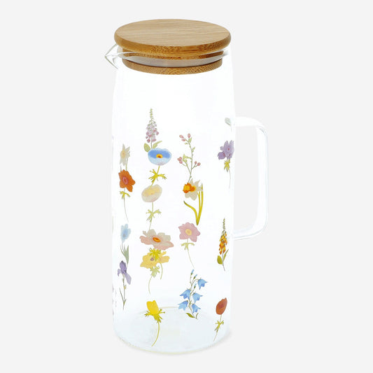 Jug with bamboo lid and flowers - 1.19 l