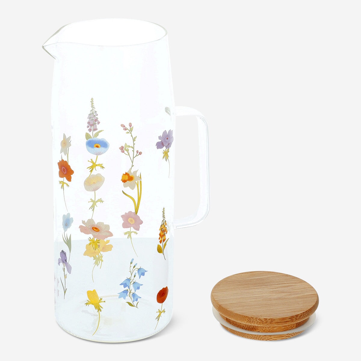 Jug with bamboo lid and flowers - 1.19 l Kitchen Flying Tiger Copenhagen 