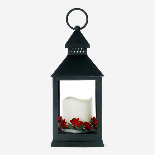 Lantern with led light and wreath