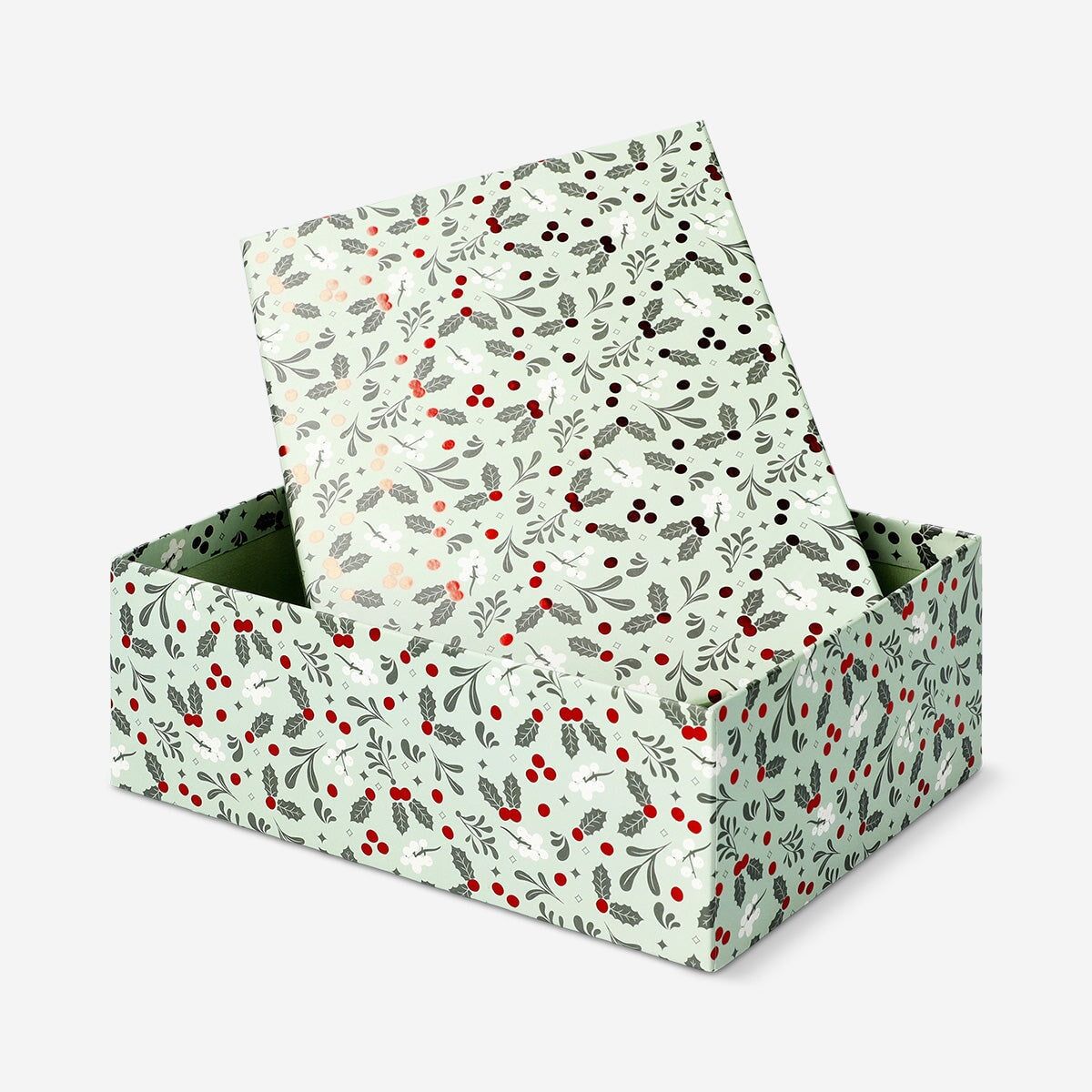 Large gift box with holly print - 21 cm Office Flying Tiger Copenhagen 