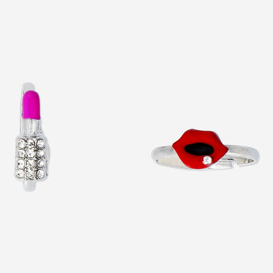 Verstellbare Ringe in Lippen- und Lippenstiftform - 2 Stk