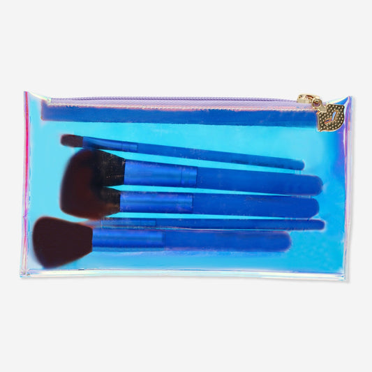 Kit de brochas de maquillaje moradas con estuche iridiscente