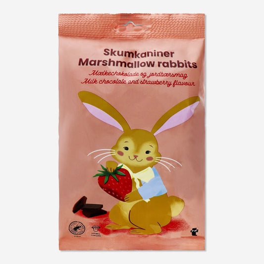 Marshmallow-Hasen. Milchschokolade und Erdbeere