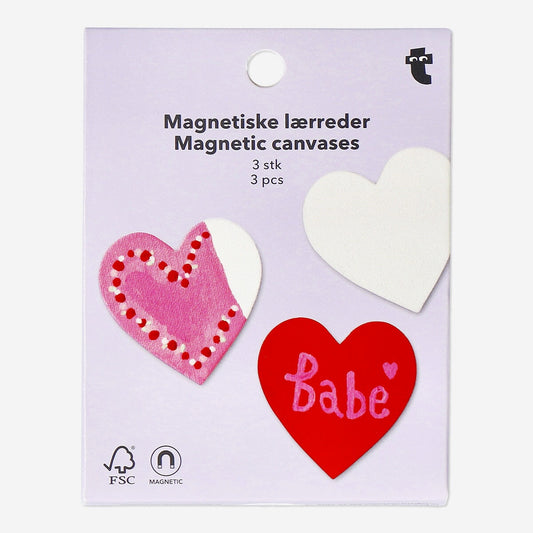 Mini magnetic heart shaped canvases - 3 pcs