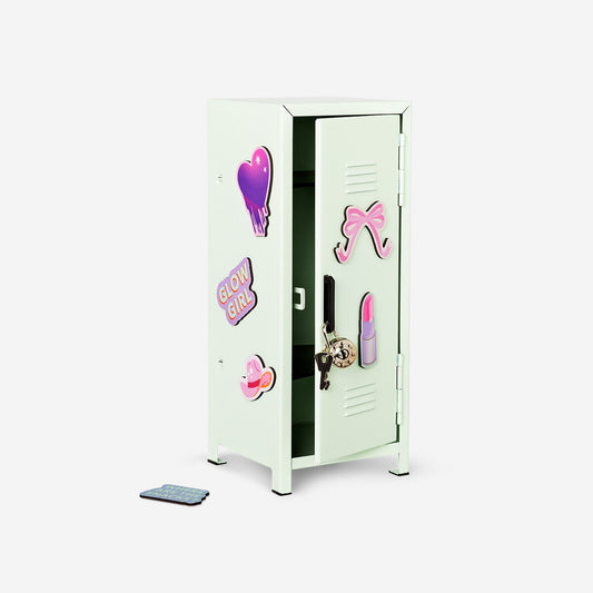 Mini metal locker with stickers