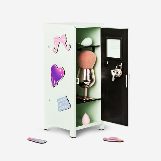 Mini metal locker with stickers