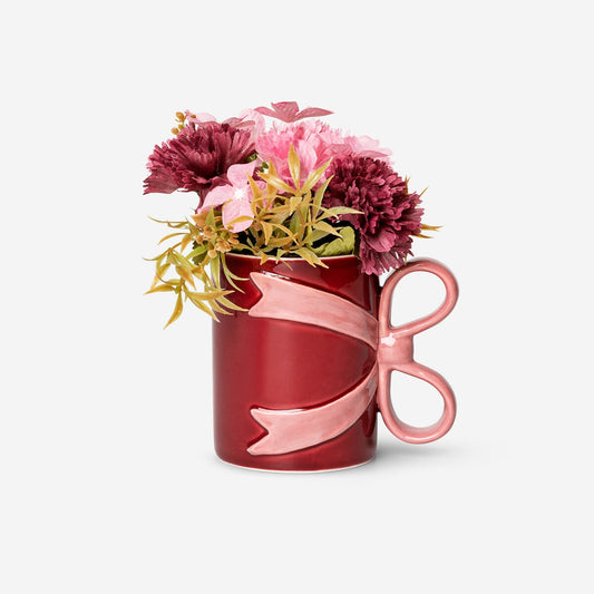 Mug with bow handle and faux flowers - 400 ml