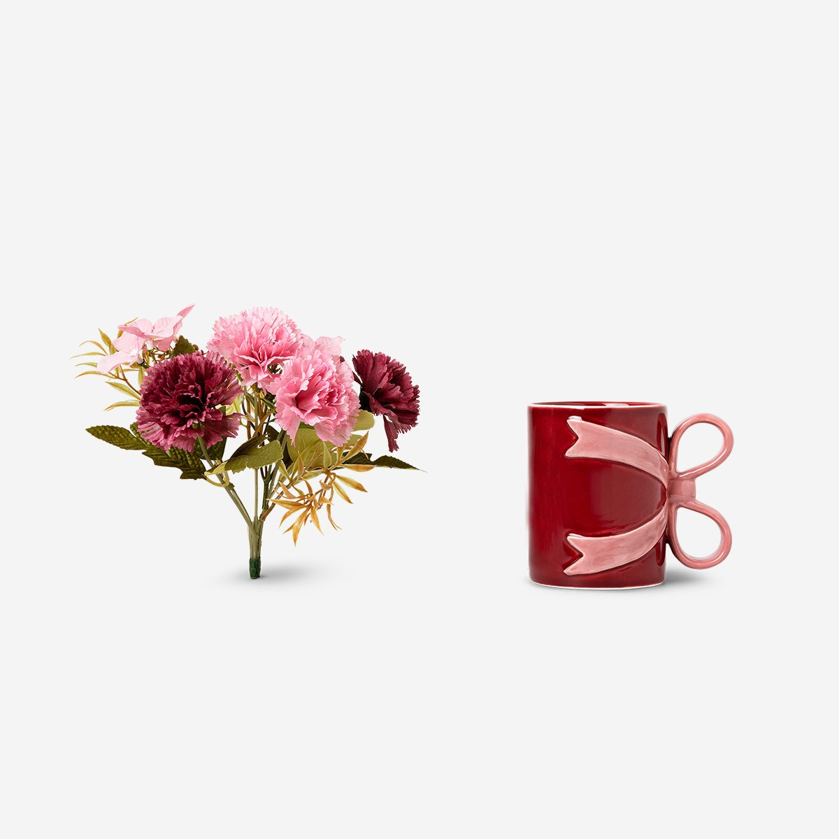 Mug with bow handle and faux flowers - 400 ml Kitchen Flying Tiger Copenhagen 