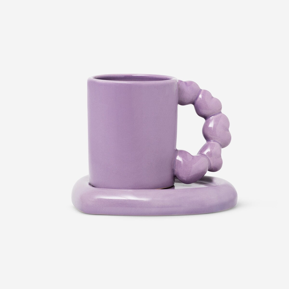 Mug with bubble handle and heart shaped saucer - 300 ml Kitchen Flying Tiger Copenhagen 