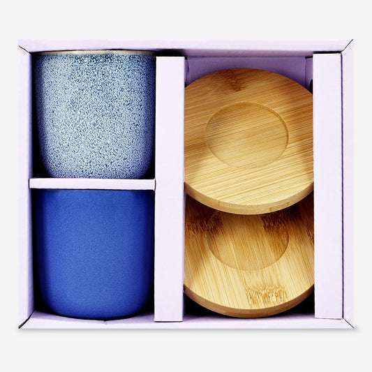 Mugs with bamboo coasters - 4 pcs