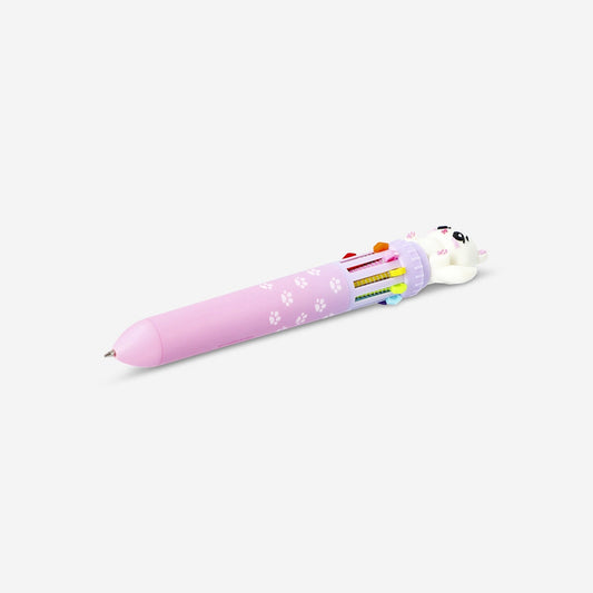 Multi-coloured ballpoint pen with cat topper