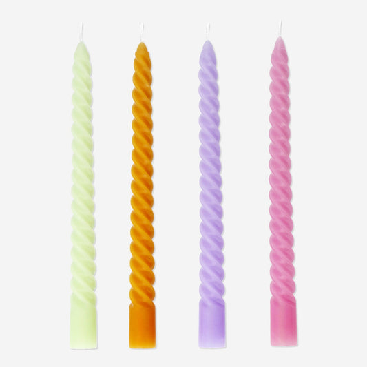 Multi coloured twisted dinner candles - 4 pcs