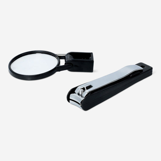 Nail clipper with magnifying glass