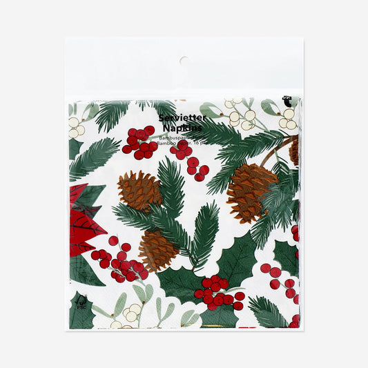 Napkins with Christmas flower print - 16 pcs