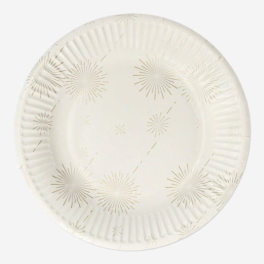 Assiettes en papier avec motif de feux d'artifice - 8 pcs