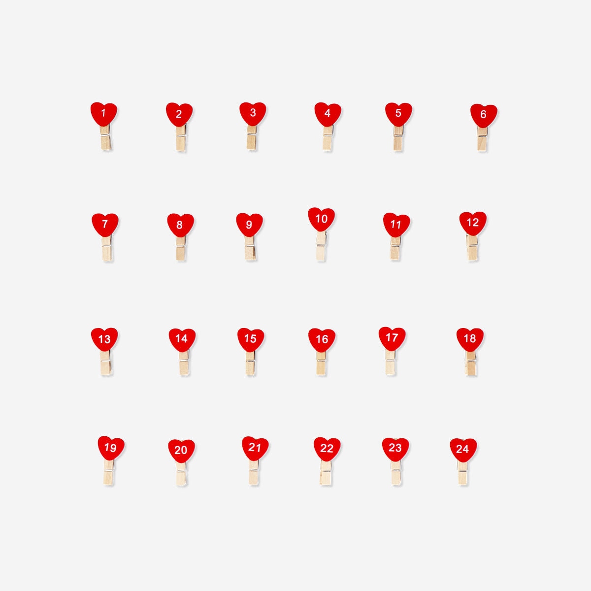 Pegs with red hearts and numbers - 24 pcs Office Flying Tiger Copenhagen 