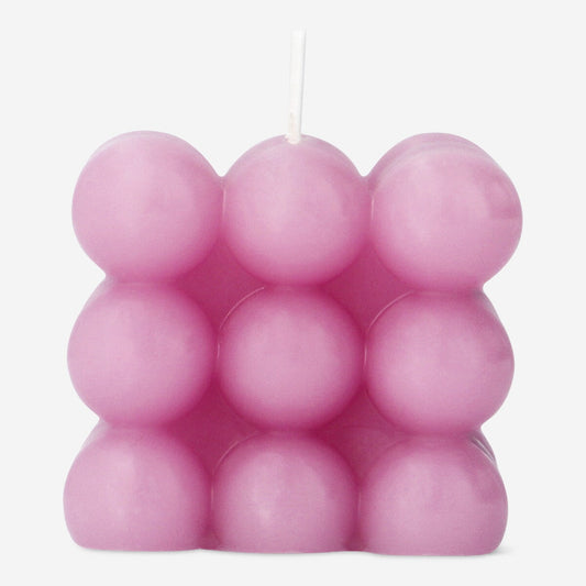 Bougie rose à bulles. 6x6 cm