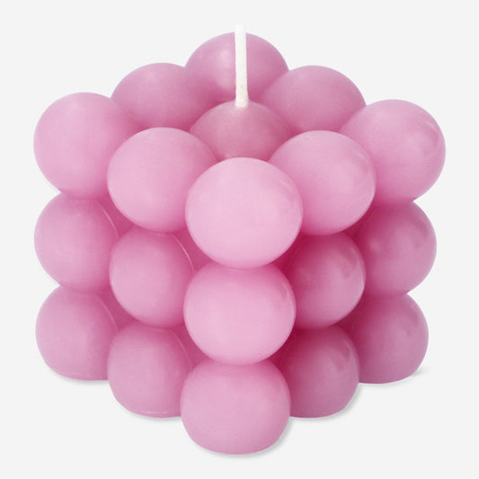 Ružová bublinková sviečka. 6x6 cm