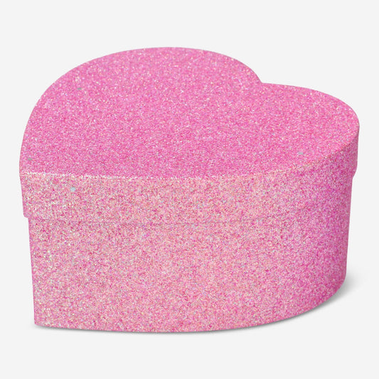 Pink heart shaped glitter gift box