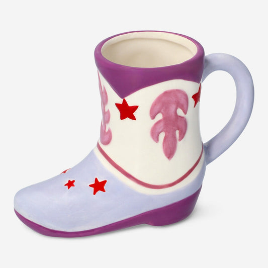 Mug violet en forme de botte de cow-boy