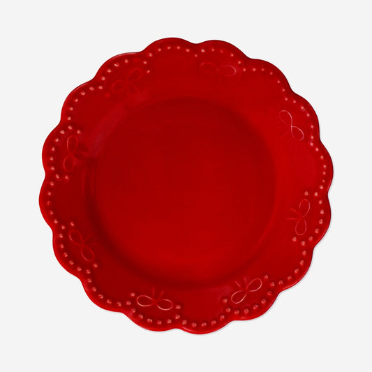 Red plate with embossed bow - 15 cm