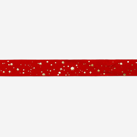 Red velvet ribbon with gold dots - 5 m